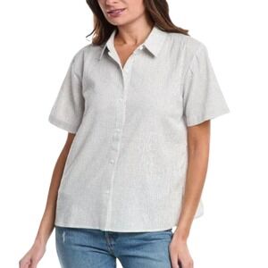 Eileen Fisher 100% Organic Cotton Seersucker Button Down Shirt Lagenlook Size XL